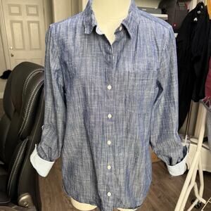 Tommy Hilfiger Women's Blue denim long sleeve top button-up collar